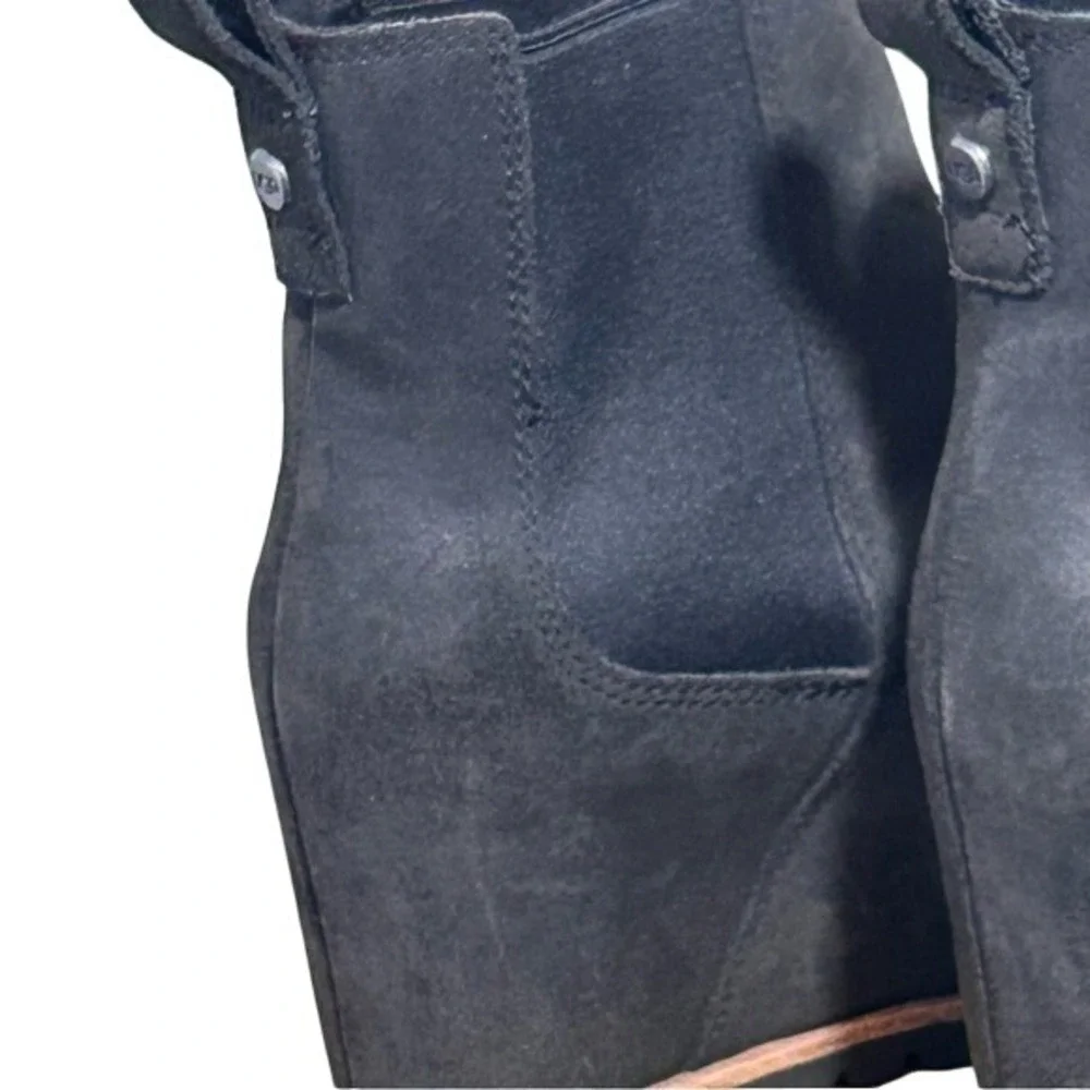 UGG Hidden Wedge Womens 7‎ Ankle Boots Black Suede Slip On